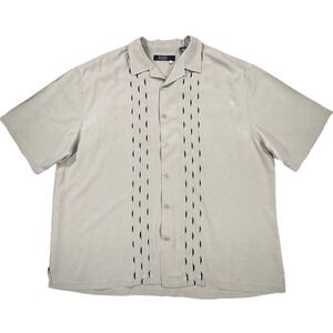 Nat Nast Silk Soprano Bowling Shirt Mens M Cement Gray Black Embroidered